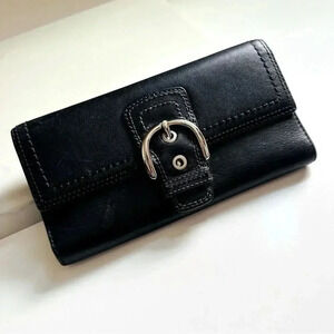 Coach Black Leather Soho Buckle Large Wallet